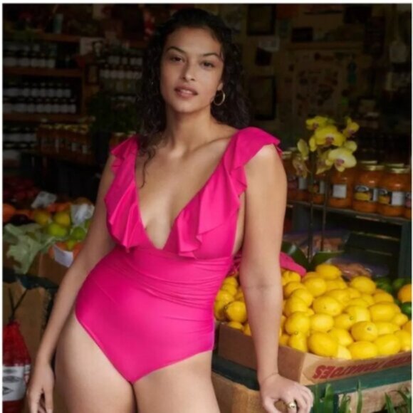 J. Crew Ruched Ruffle One Piece Swimsuit  Radiant Fuscia Size 0 NWT - Picture 1 of 6